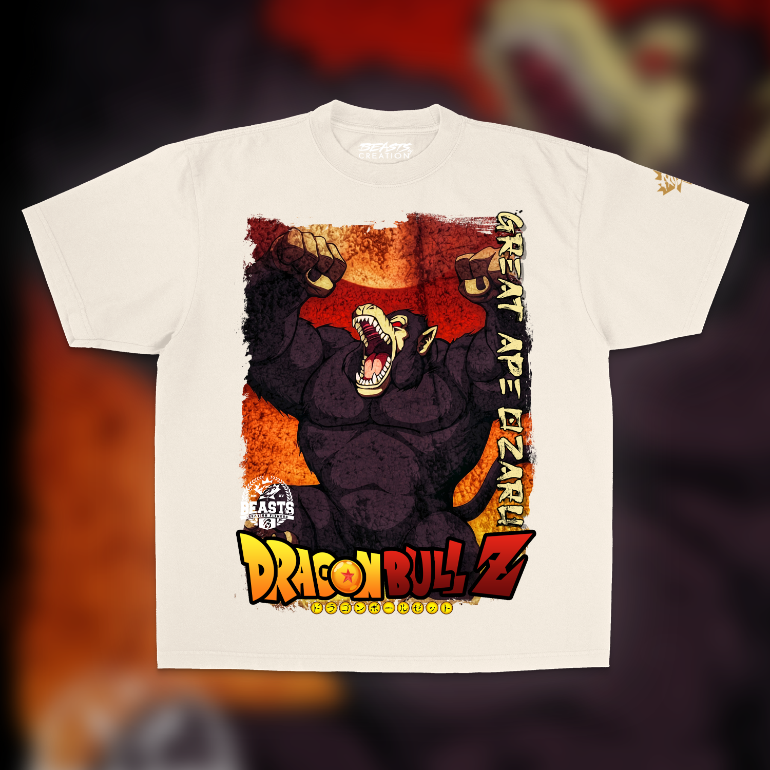 GREAT APE DRAGONBULL Z "PREMIUM" OVERSIZED UNISEX TEE IN CREAM image 0