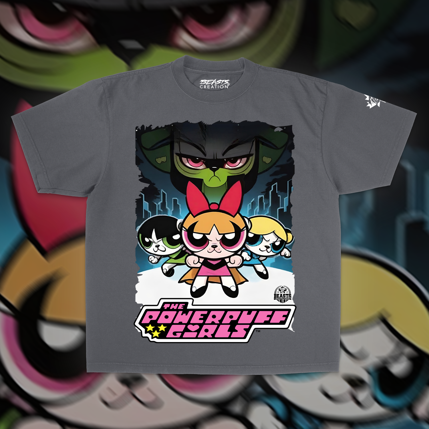 POWERPUFF GIRLS "PREMIUM" OVERSIZED UNISEX TEE IN SHADOW GREY image 0