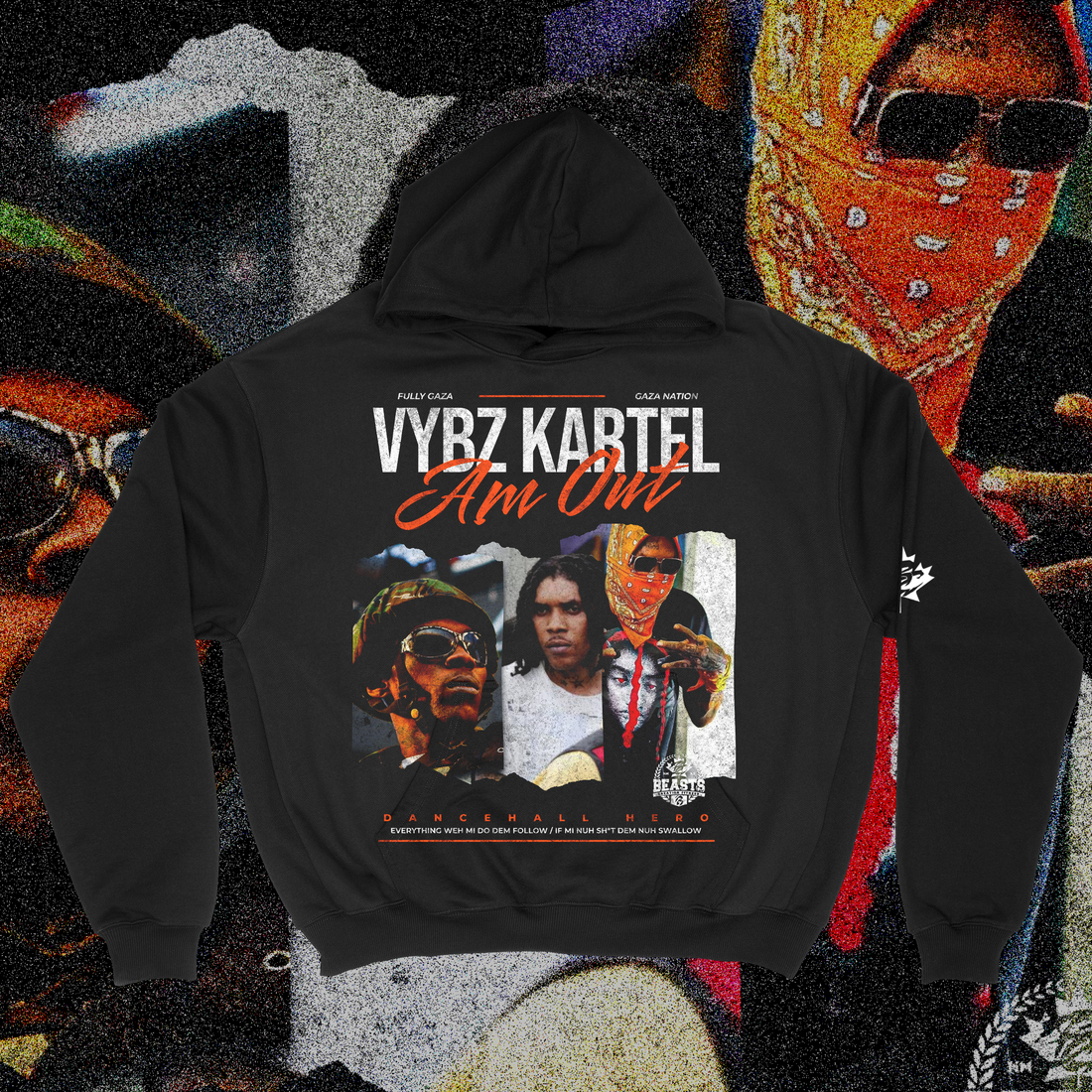 VYBZ KARTEL "AM OUT" PREMIUM" HOODIE IN BLACK image 0
