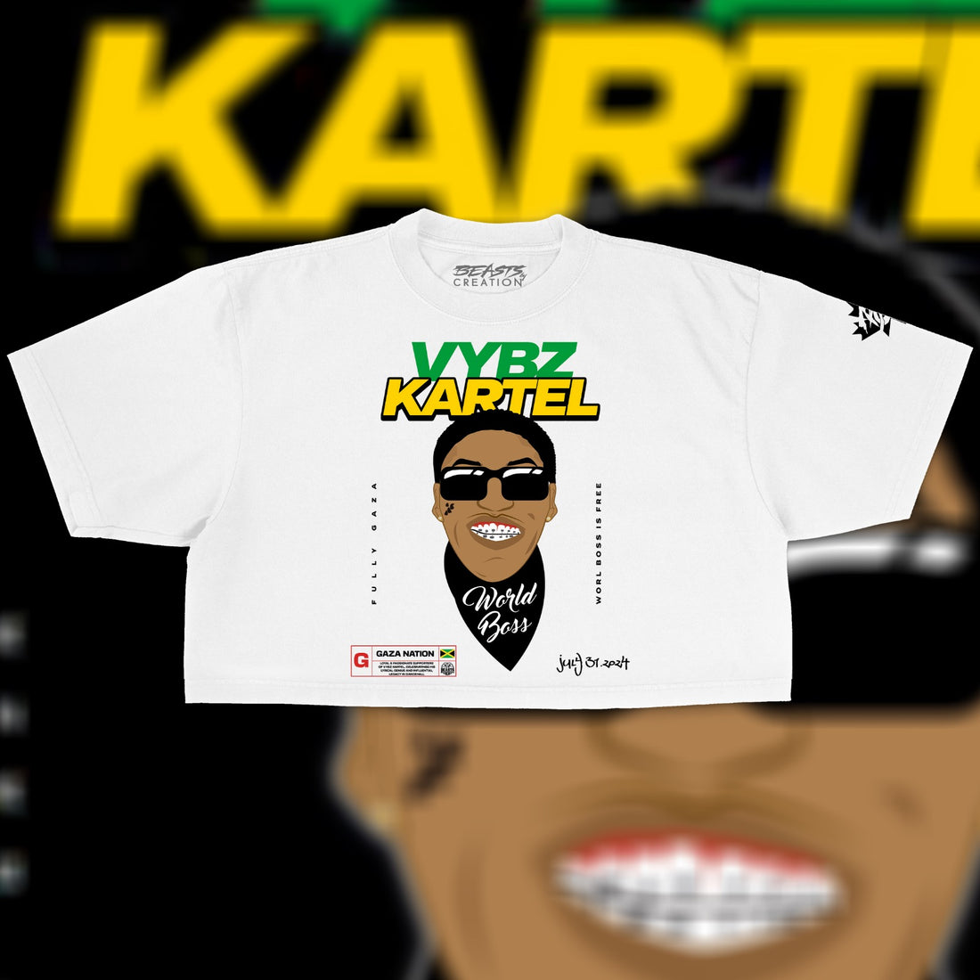 VYBZ KARTEL "KISS MI BABY" PREMIUM" (WOMENS) CROP TEE IN BLACK image 0