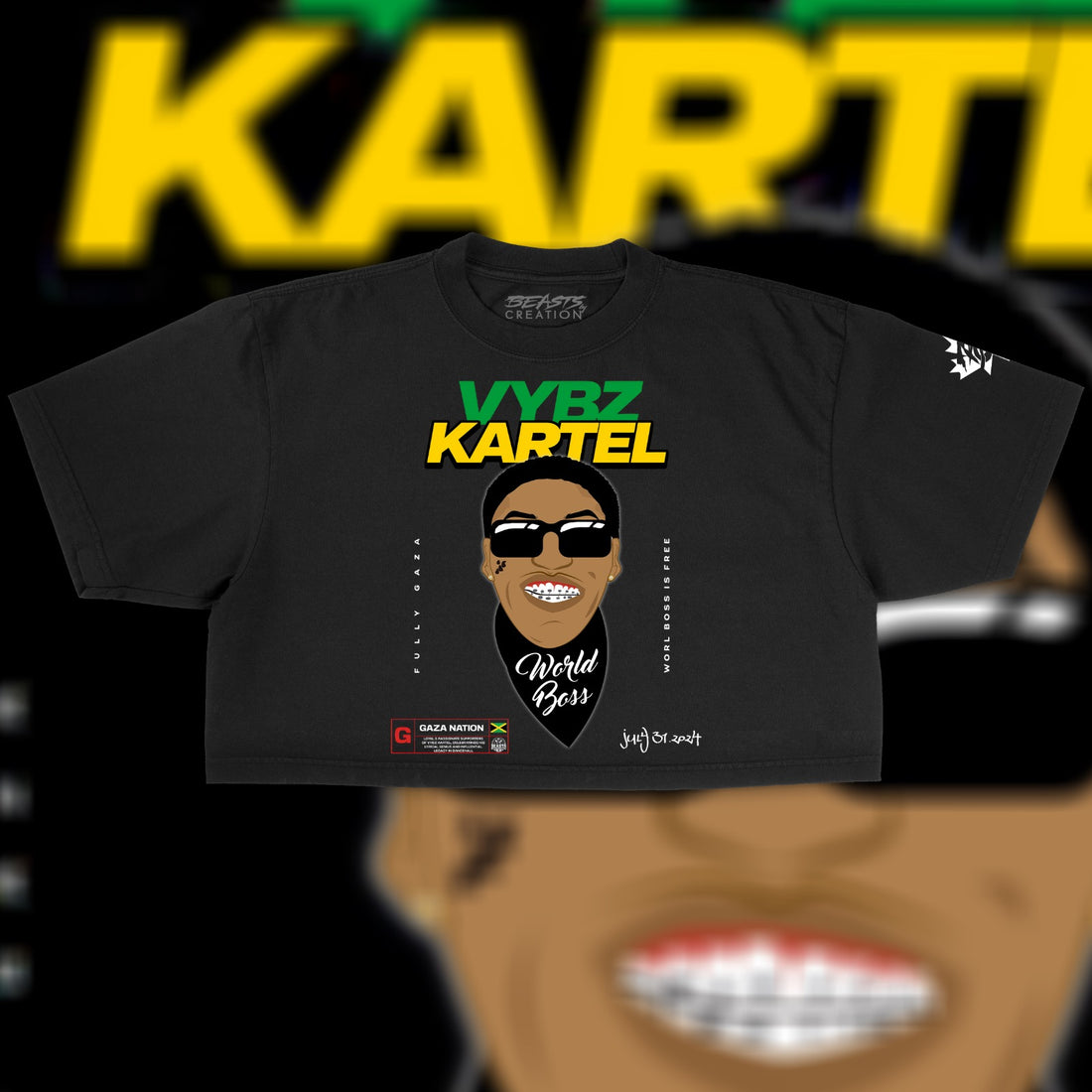 VYBZ KARTEL "KISS MI BABY" PREMIUM" (WOMENS) CROP TEE IN BLACK image 0