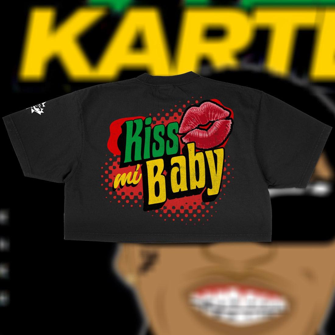 VYBZ KARTEL "KISS MI BABY" PREMIUM" (WOMENS) CROP TEE IN BLACK image 0