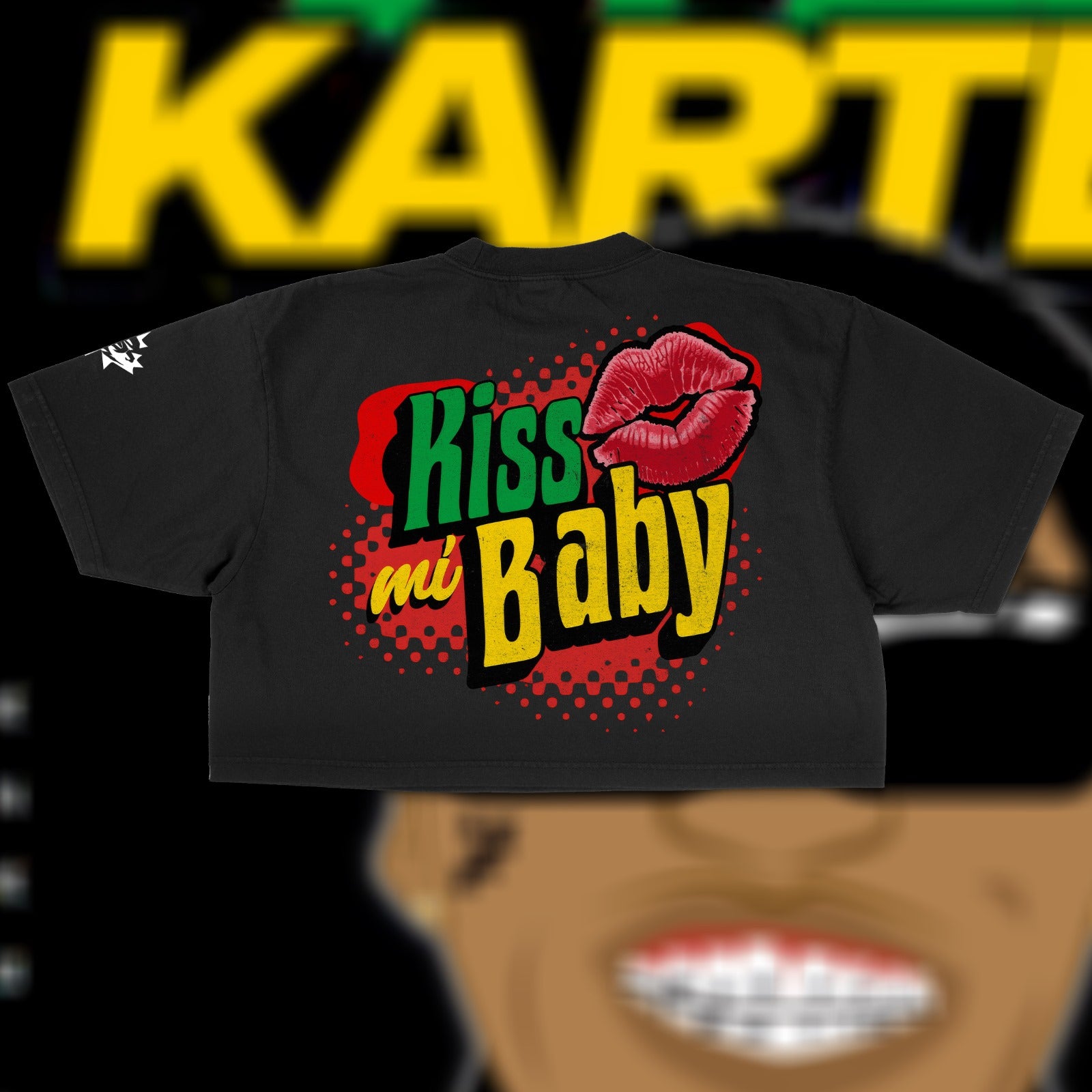 VYBZ KARTEL "KISS MI BABY" PREMIUM" (WOMENS) CROP TEE IN BLACK image 1