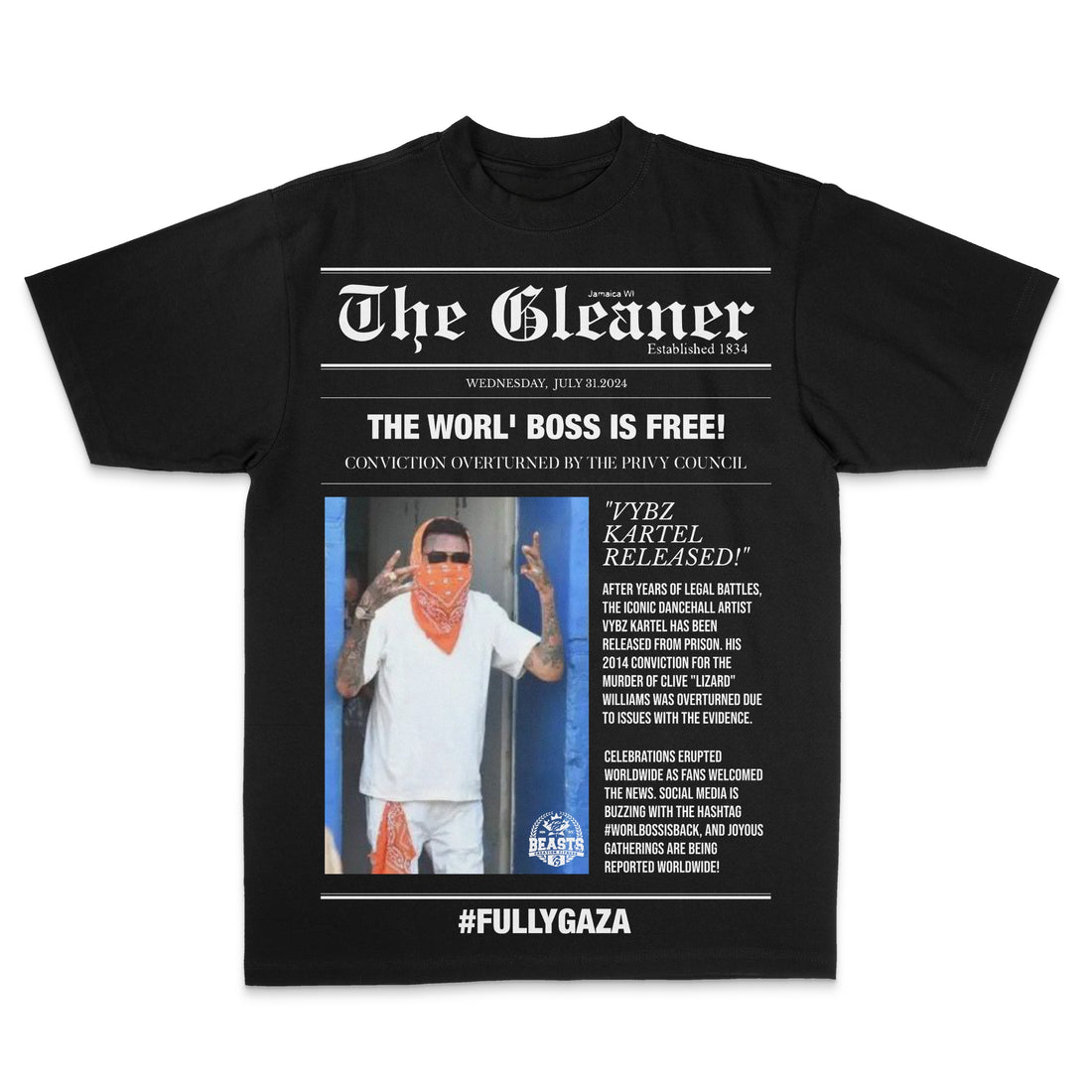 VYBZ KARTEL "GLEANER" PREMIUM" UNISEX TEE IN BLACK image 0
