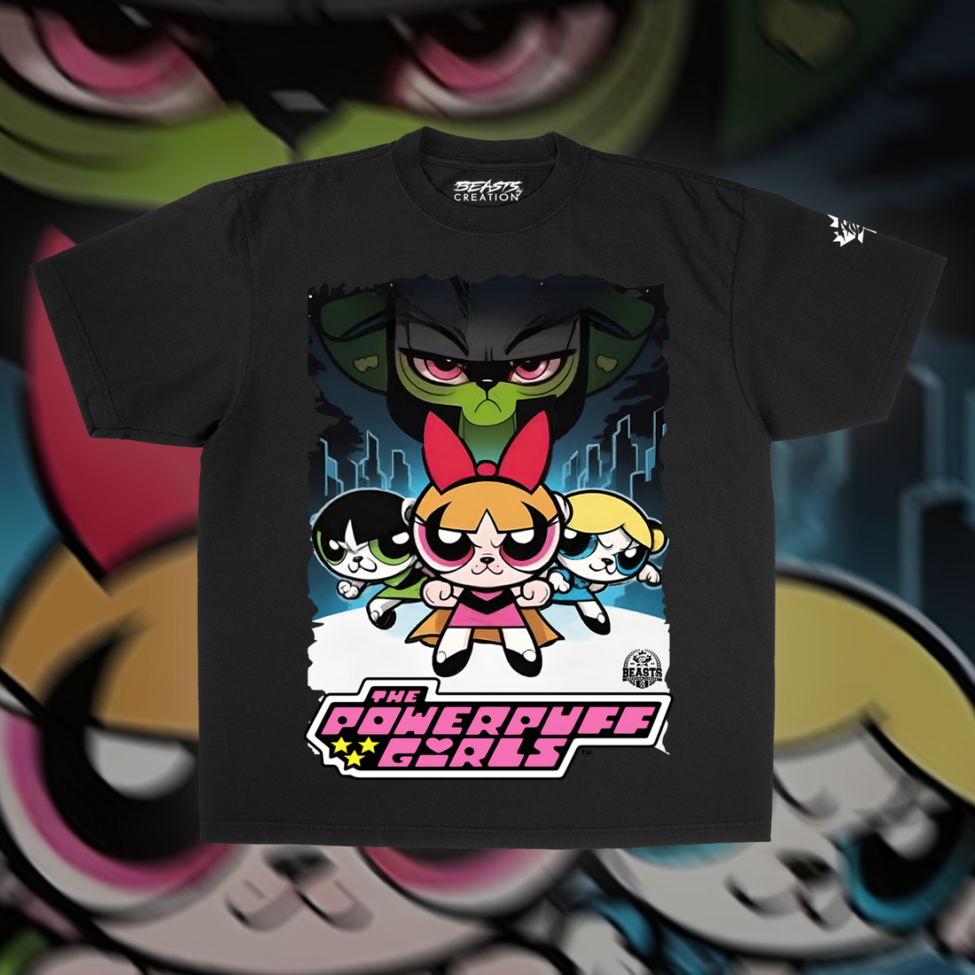 POWERPUFF GIRLS "PREMIUM" OVERSIZED UNISEX TEE IN BLACK image 0